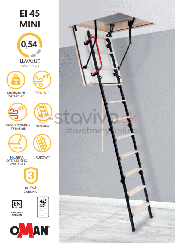 Podkrovné schody OMAN MINI EI45 100X70 H265 FSC ohňovzdorné TSS30279