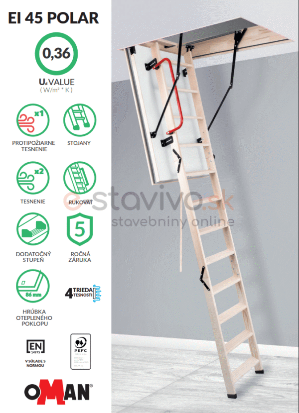 Podkrovné schody OMAN EI45 POLAR 120X60 H280 FSC ohňovzdorné TSS30298