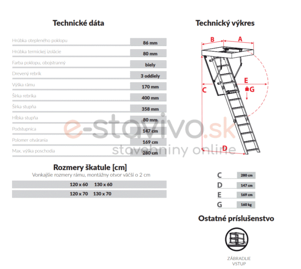 Podkrovné schody OMAN EI45 POLAR 120X60 H280 FSC ohňovzdorné TSS30298