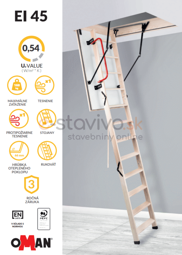 Podkrovné schody OMAN EI45 120X70 H280 FSC ohňovzdorné TSS30273
