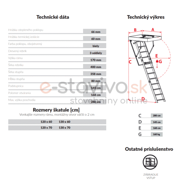 Podkrovné schody OMAN EI45 120X70 H280 FSC ohňovzdorné TSS30273