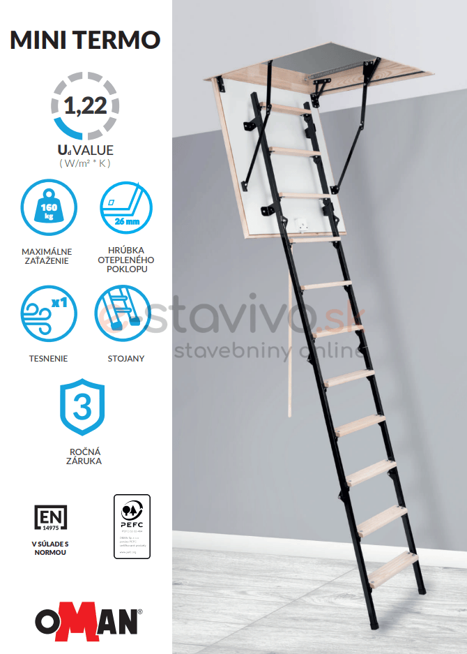 Podkrovné schody OMAN MINI TERMO 100X70 H265 FSC TSS30106 – Obrázok 2
